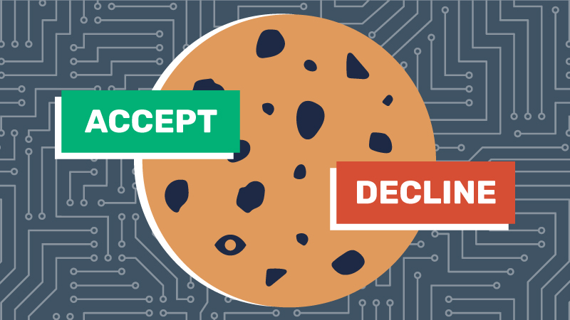 cookie with accept and decline buttons on a circuit board background