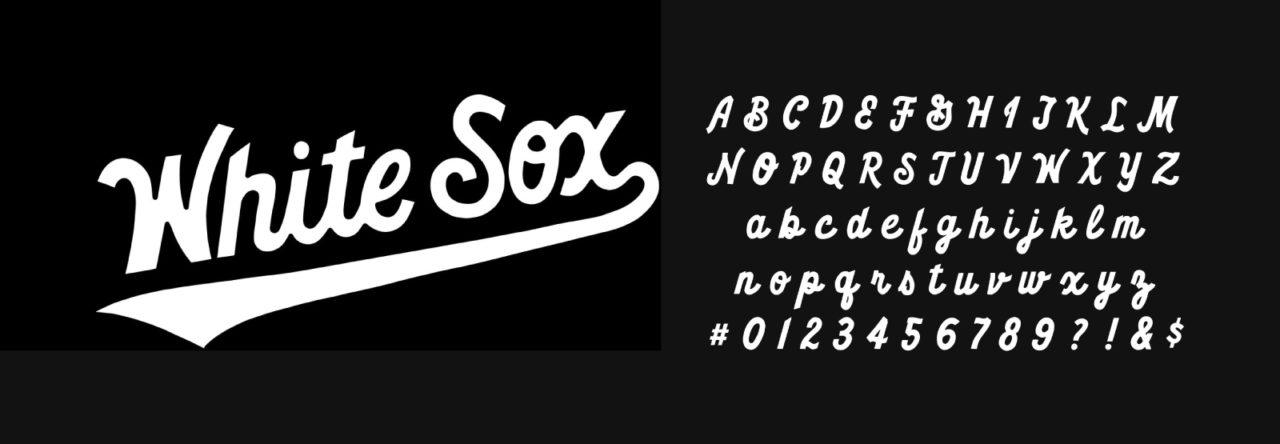 White Sox alternative logo created in 2019 and custom cursive font specimen