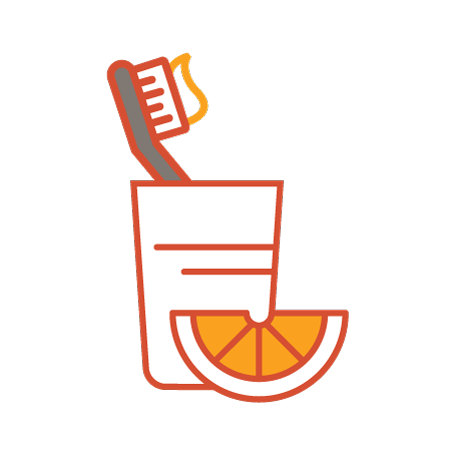 icon orange, toothbrush, and cup