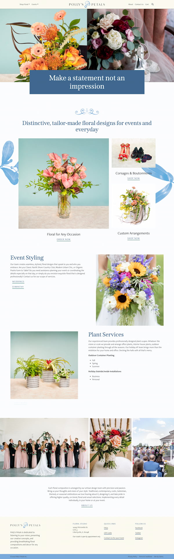 Screenshot of the of the home page from florist Polly Klein's new website