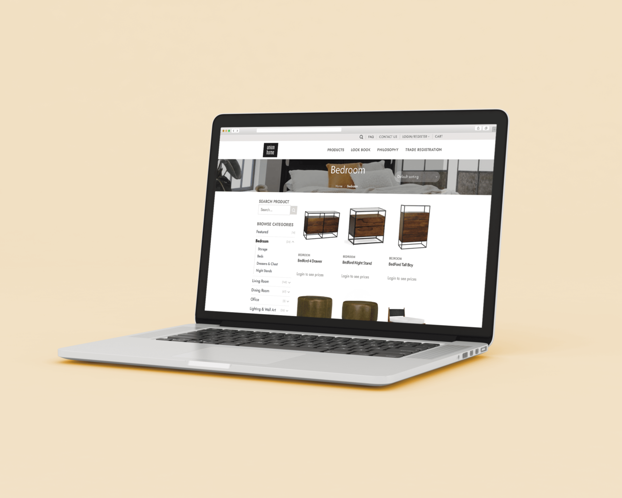 Laptop view of Union Home's e-commerce website