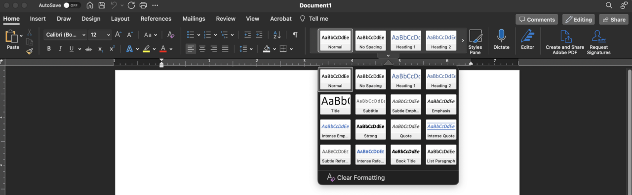 Screenshot of Microsoft Word showing where to find the built-in text styles.